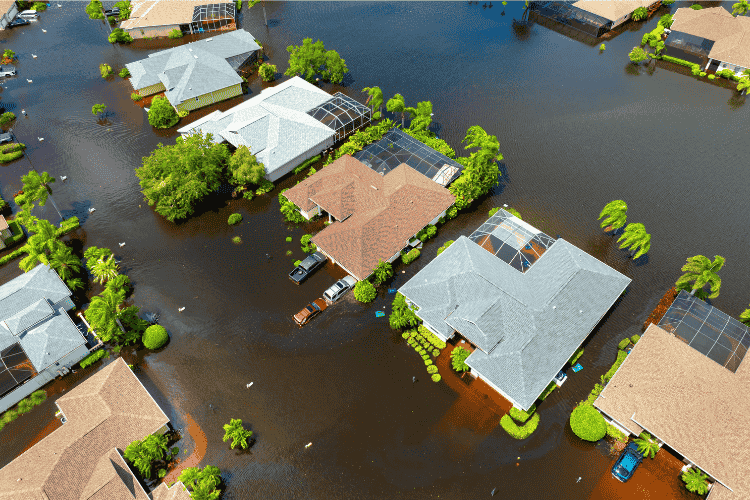 An aerial shot of flooding after a hurricane